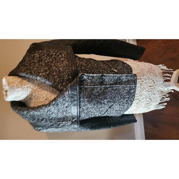 Flawless Unique tweed faux leather wool BCBGMAXAZRIA M coat blazer jacket love - Picture 6 of 8